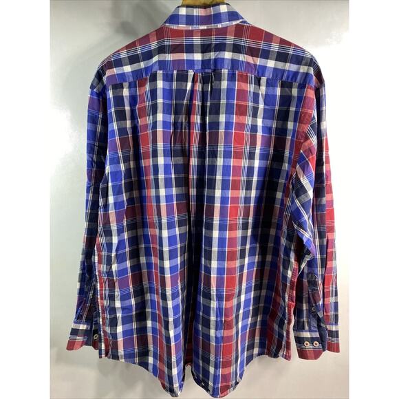 Izod Saltwater Blue & Red Plaid Long Sleeve Button Up Shirt Men's Size XL 46-48 - Picture 6 of 7